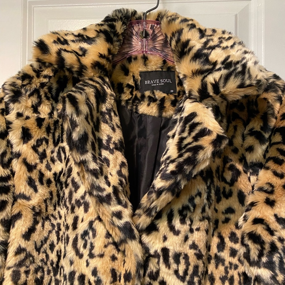 Cheetah print faux fur long coat Ladies